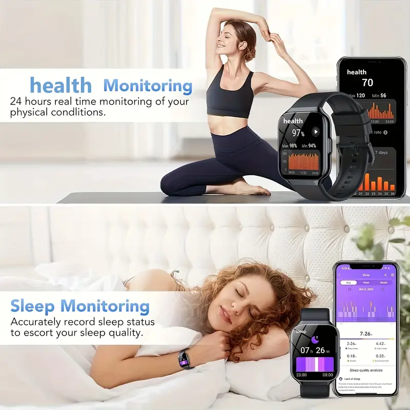 Men'S/Women'S Smartwatch, Voice Assistant 1.96-Inch Screen, Multiple Sports Modes, Watch, Weather, Alarm Clock, Sleep Monitoring, Sedentary Reminder, Compatible with Android, Suitable for IOS