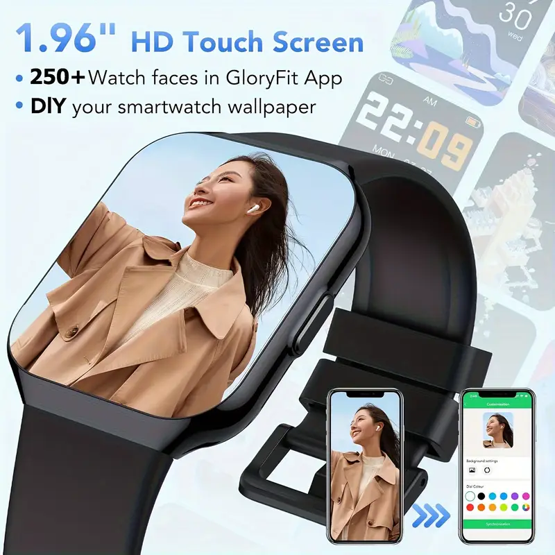 Men'S/Women'S Smartwatch, Voice Assistant 1.96-Inch Screen, Multiple Sports Modes, Watch, Weather, Alarm Clock, Sleep Monitoring, Sedentary Reminder, Compatible with Android, Suitable for IOS