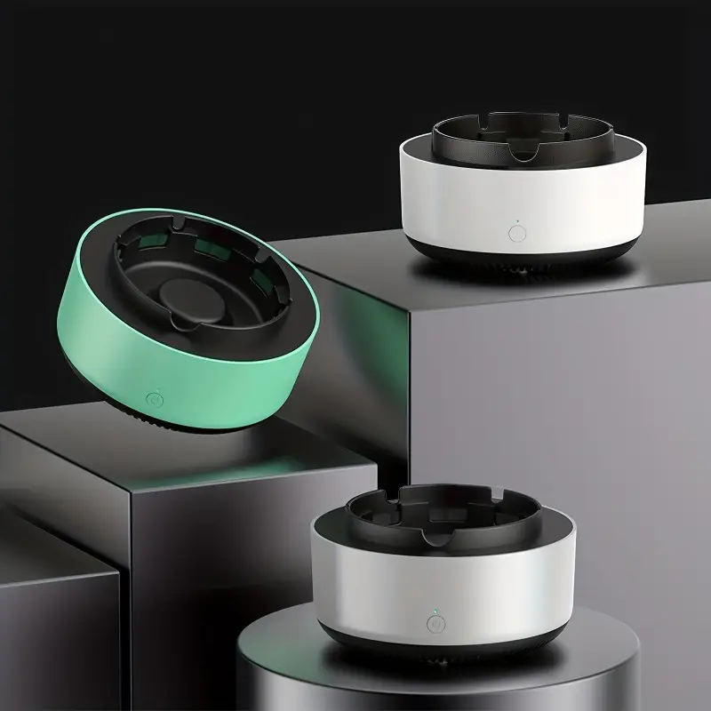 Intelligent Air Purification Ashtray - Round, Battery-Powered (2 AA Batteries Not Included), Eliminates Secondhand Smoke & Odors, Modern Green Design, Ideal for Home, Gifts, and Festive Occasions, Car Ashtray
