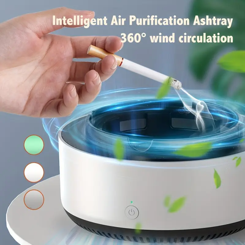 Intelligent Air Purification Ashtray - Round, Battery-Powered (2 AA Batteries Not Included), Eliminates Secondhand Smoke & Odors, Modern Green Design, Ideal for Home, Gifts, and Festive Occasions, Car Ashtray