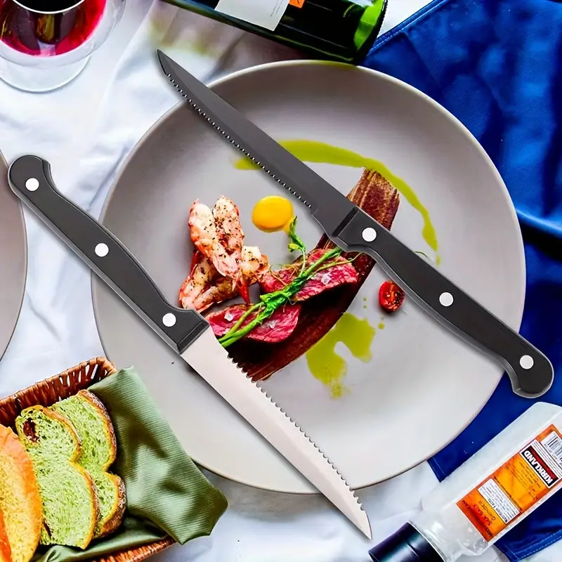 16pcs Stainless Steel Dessert Knife Set Classic Black Fruit Butter Cheese Knife Silvery Cheese Bread Baking Western Spatula Multi-Purpose Serrated Bread Knife BBQ Camping Beef Steak